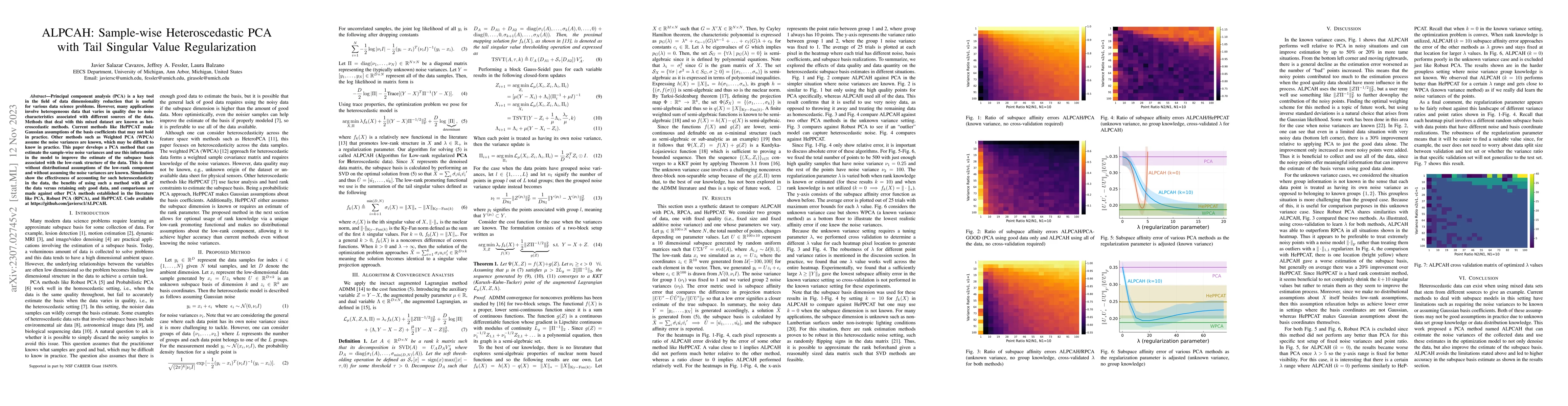 Thumbnail for ALPCAH: Sample-wise Heteroscedastic PCA with Tail Singular Value
  Regularization