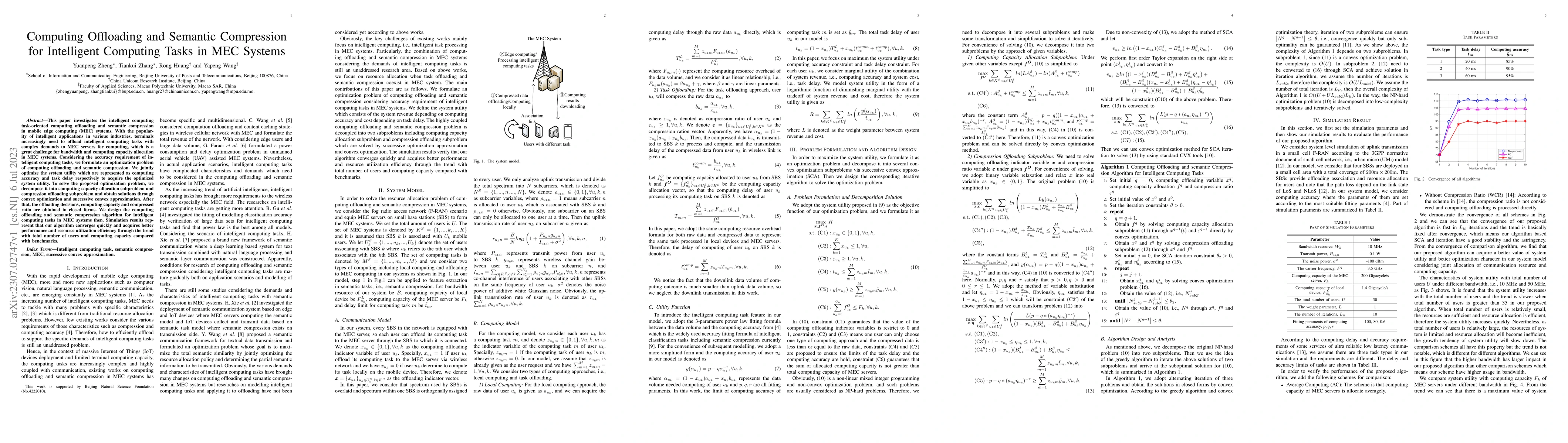 Thumbnail for Computing Offloading and Semantic Compression for Intelligent Computing
  Tasks in MEC Systems