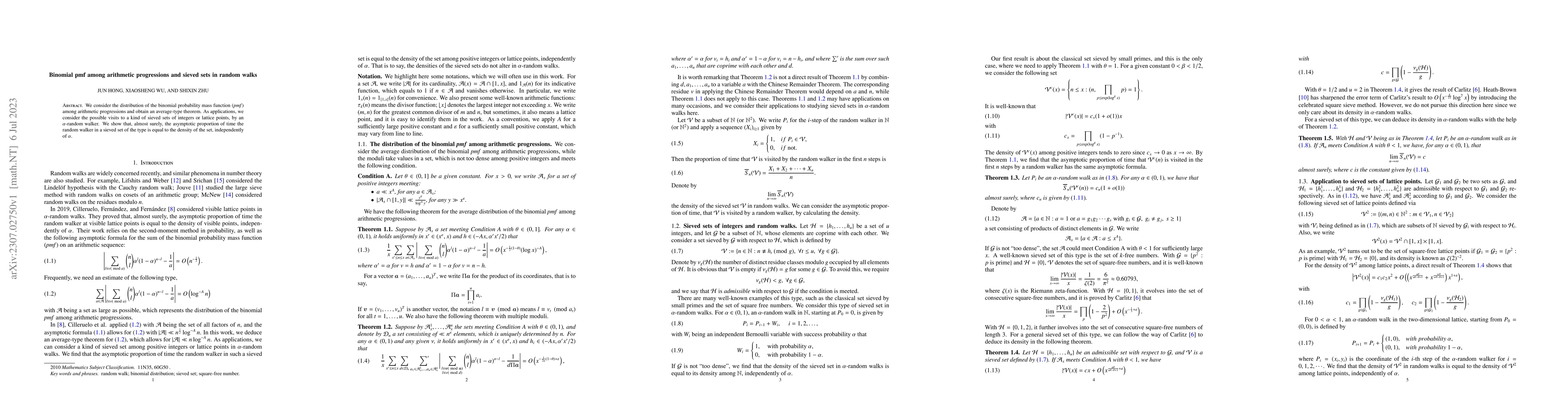 Thumbnail for Binomial pmf among arithmetic progressions and sieved sets in random
  walks