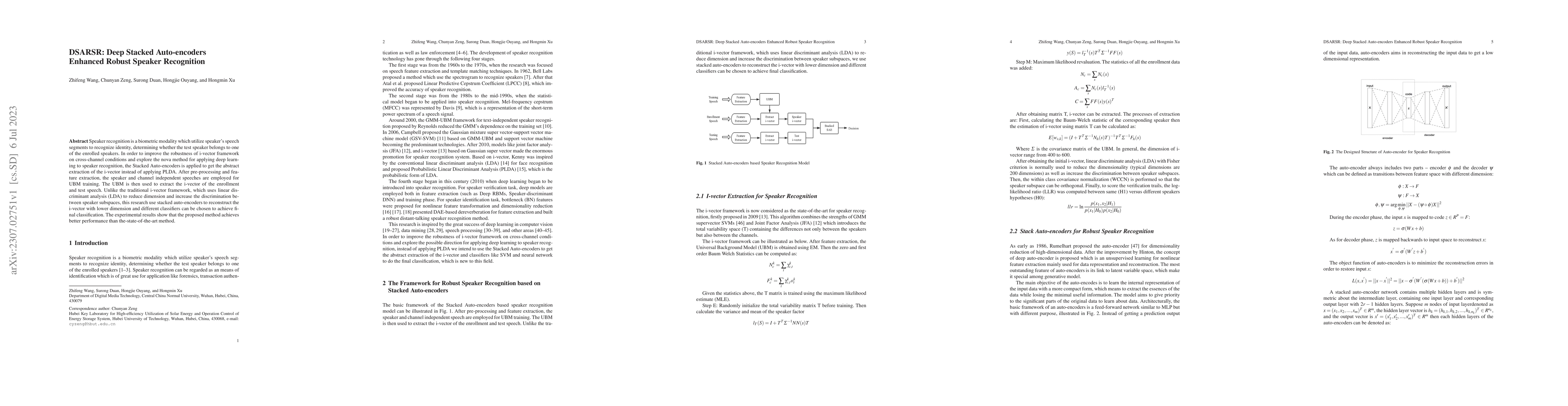 Thumbnail for DSARSR: Deep Stacked Auto-encoders Enhanced Robust Speaker Recognition