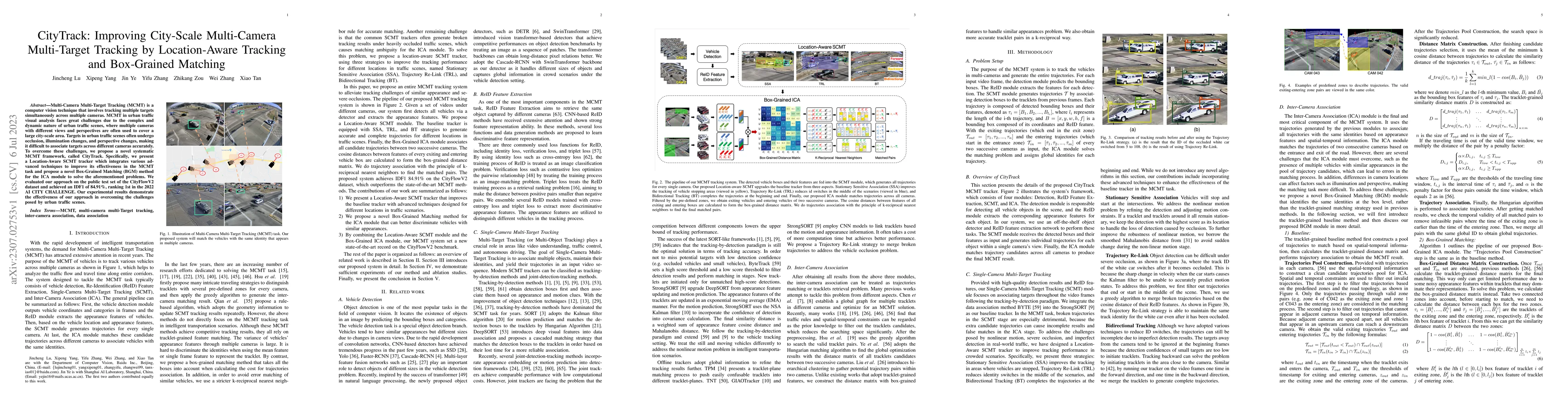 Thumbnail for CityTrack: Improving City-Scale Multi-Camera Multi-Target Tracking by
  Location-Aware Tracking and Box-Grained Matching
