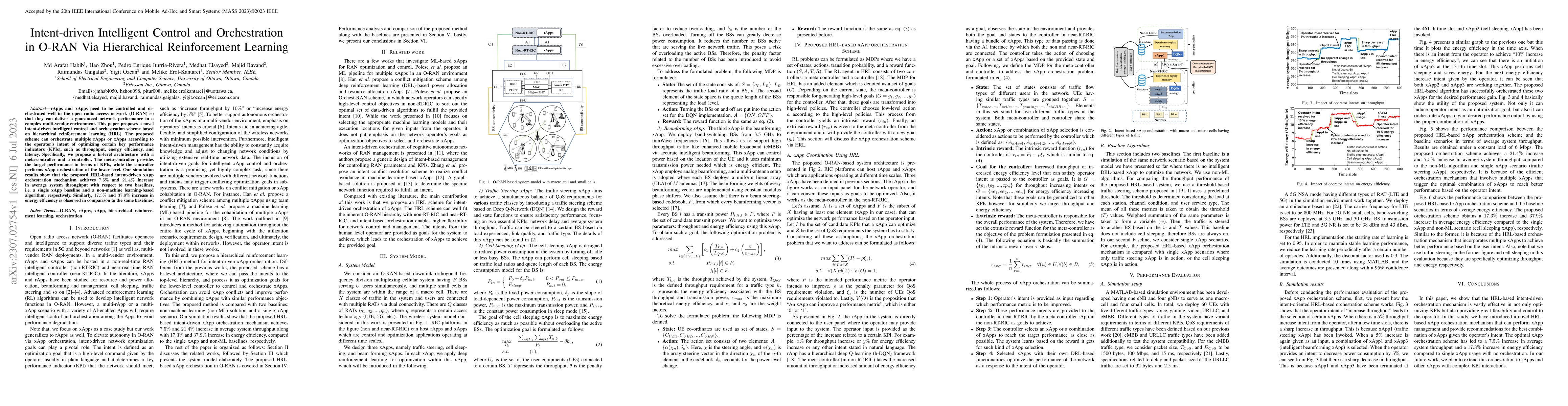 Thumbnail for Intent-driven Intelligent Control and Orchestration in O-RAN Via
  Hierarchical Reinforcement Learning