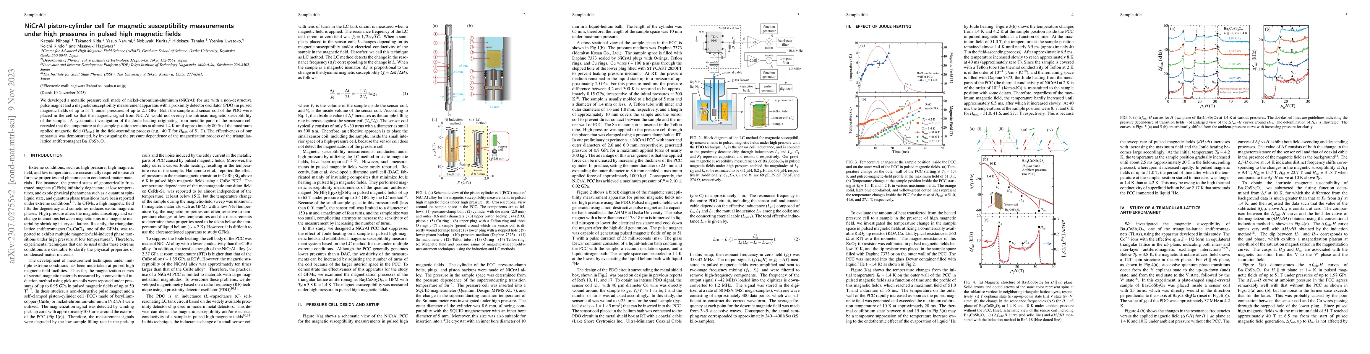 Thumbnail for NiCrAl piston-cylinder cell for magnetic susceptibility measurements
  under high pressures in pulsed high magnetic fields