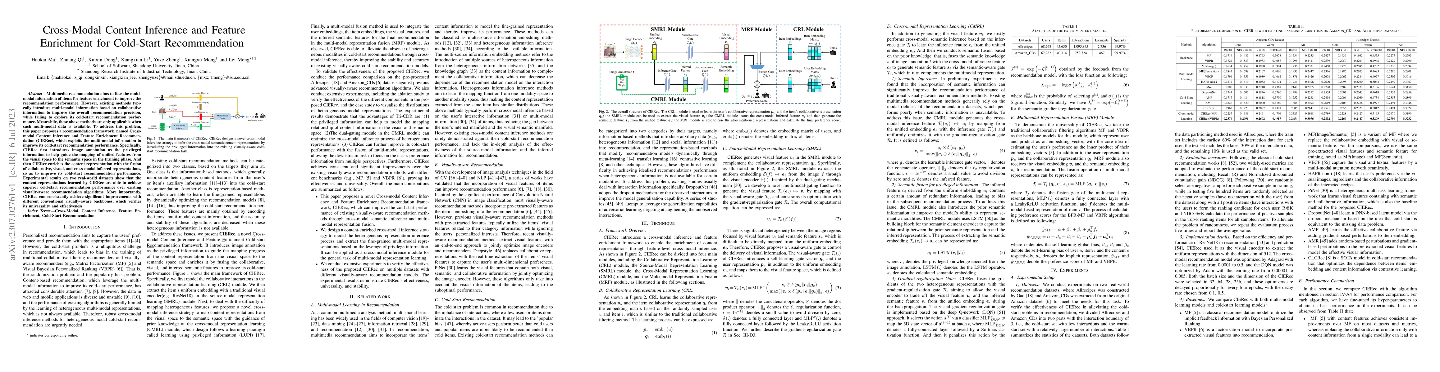 Thumbnail for Cross-Modal Content Inference and Feature Enrichment for Cold-Start
  Recommendation
