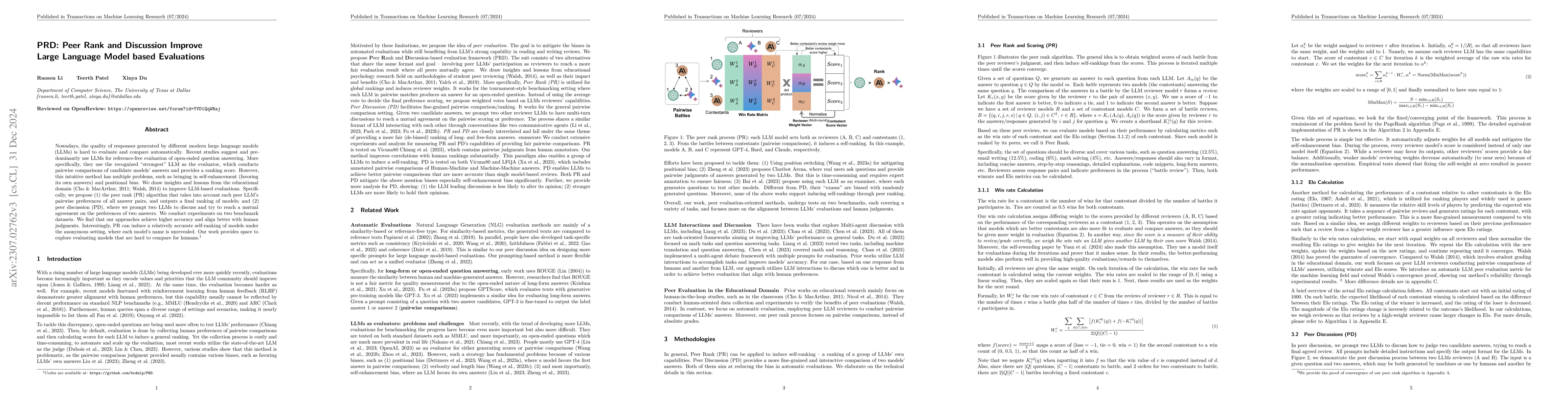 Thumbnail for PRD: Peer Rank and Discussion Improve Large Language Model based
  Evaluations