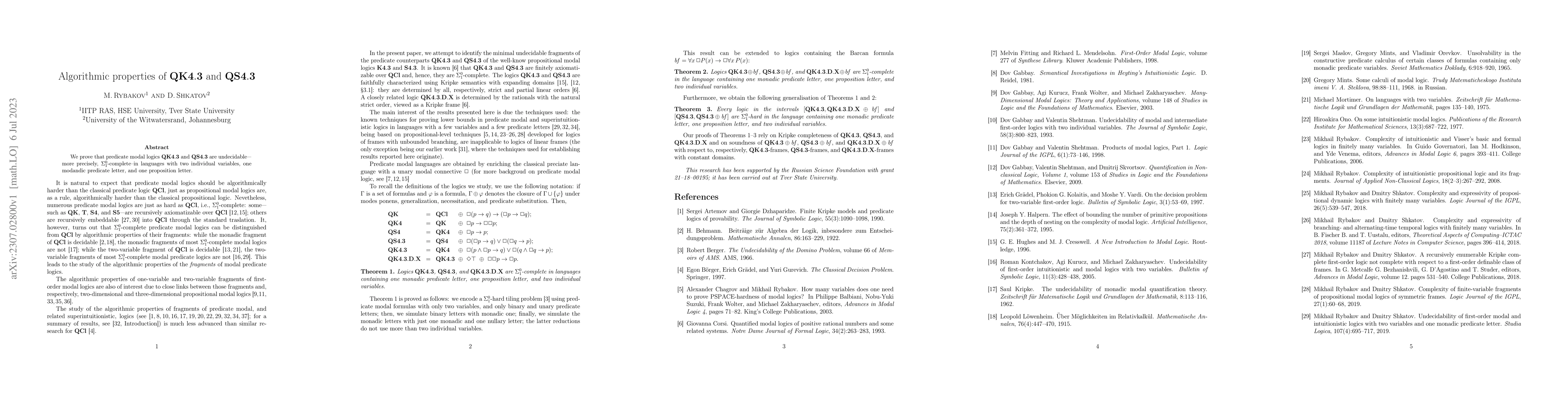 Thumbnail for Algorithmic properties of QK4.3 and QS4.3