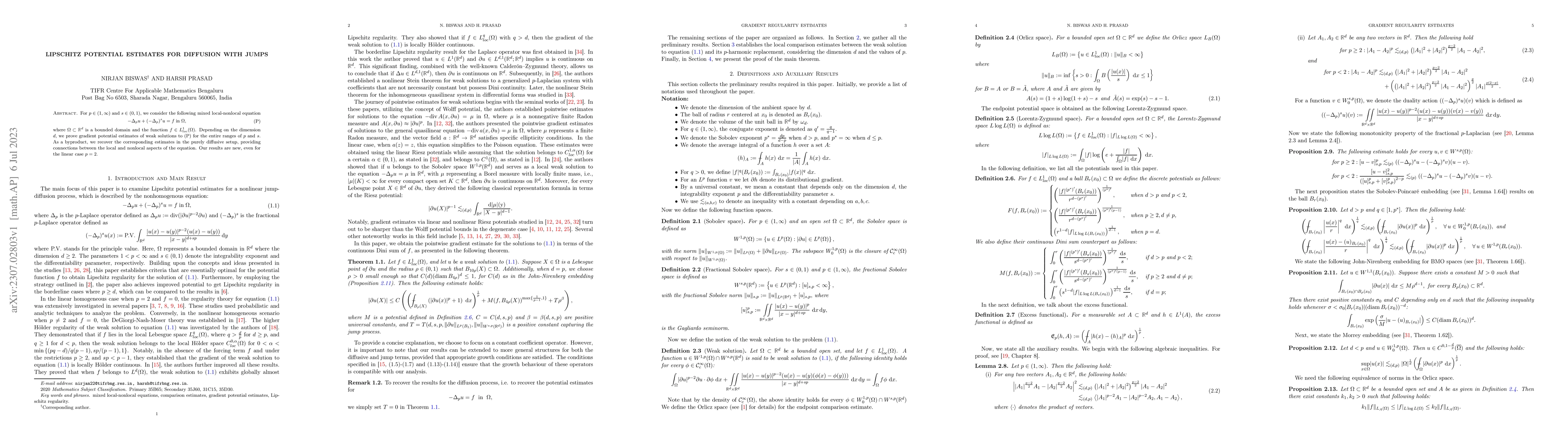 Thumbnail for Lipschitz potential estimates for diffusion with jumps