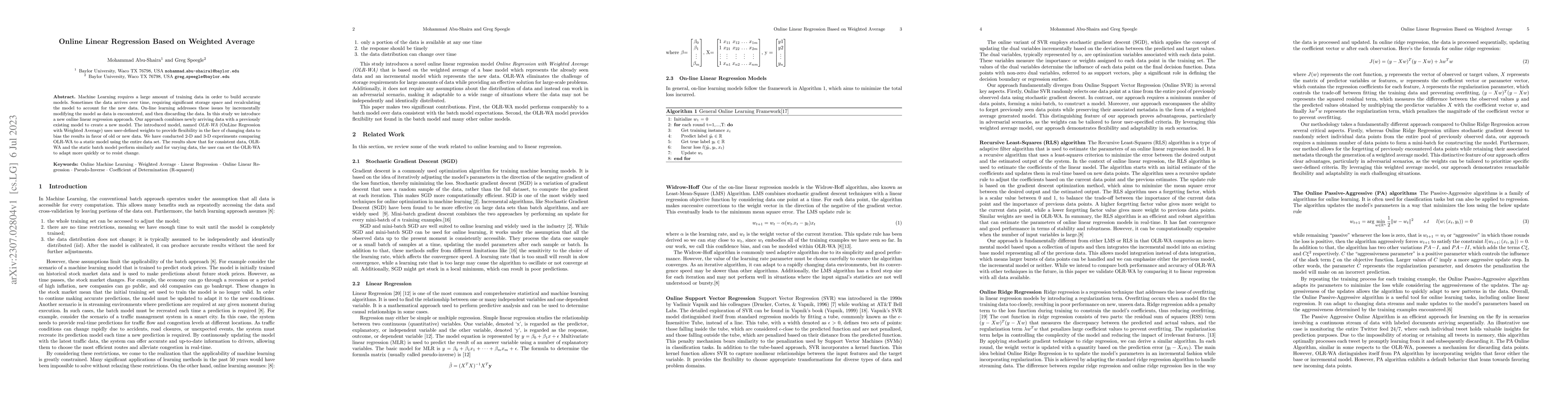 Thumbnail for OLR-WA Online Regression with Weighted Average