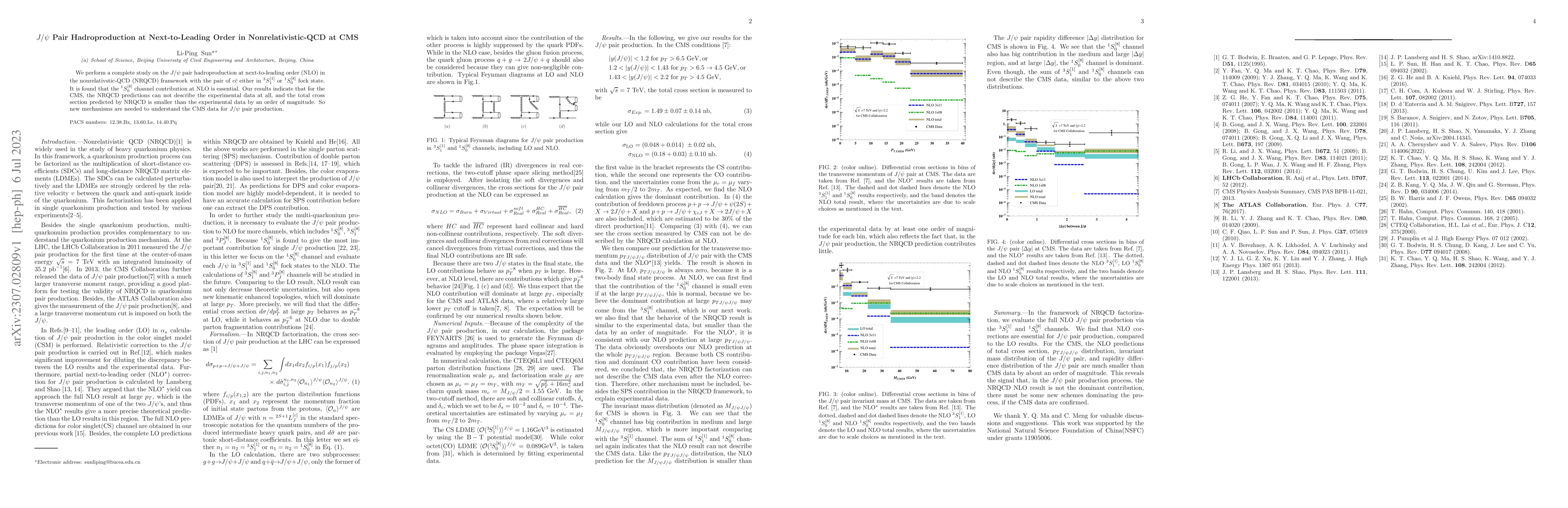 Thumbnail for $J/\psi$ Pair Hadroproduction at Next-to-Leading Order in
  Nonrelativistic-QCD at CMS