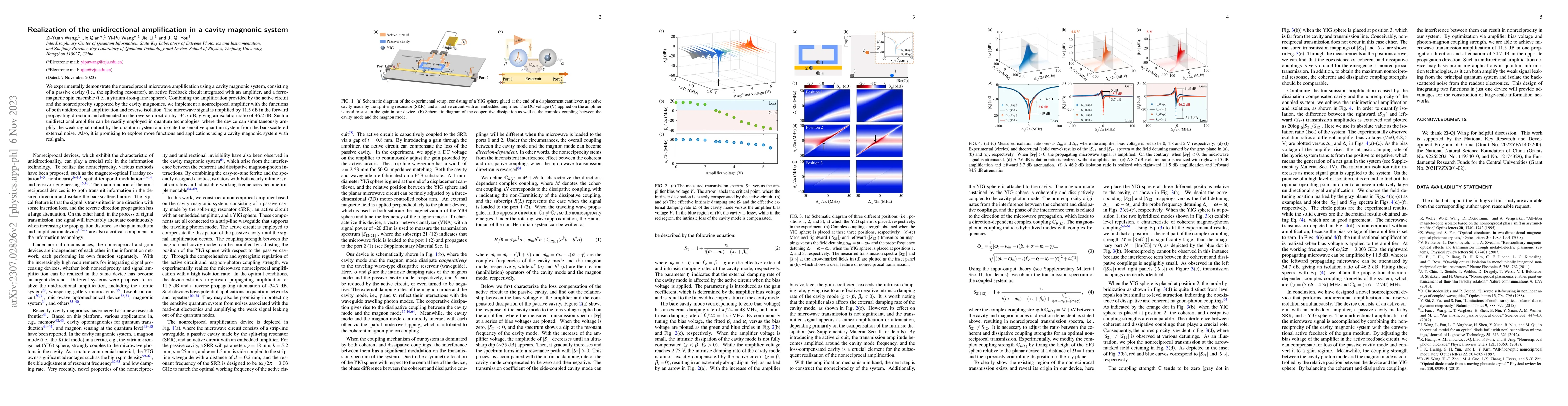 Thumbnail for Realization of the unidirectional amplification in a cavity magnonic
  system