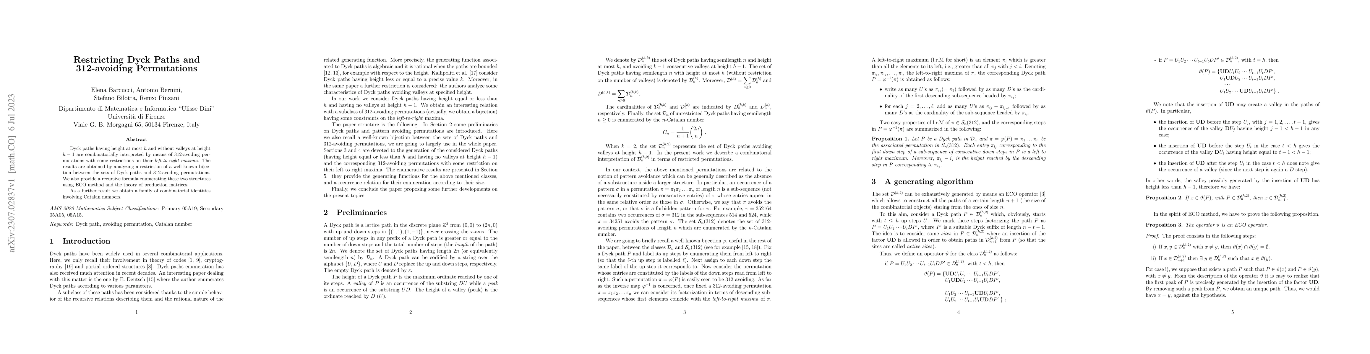Thumbnail for Restricting Dyck Paths and 312-avoiding Permutations