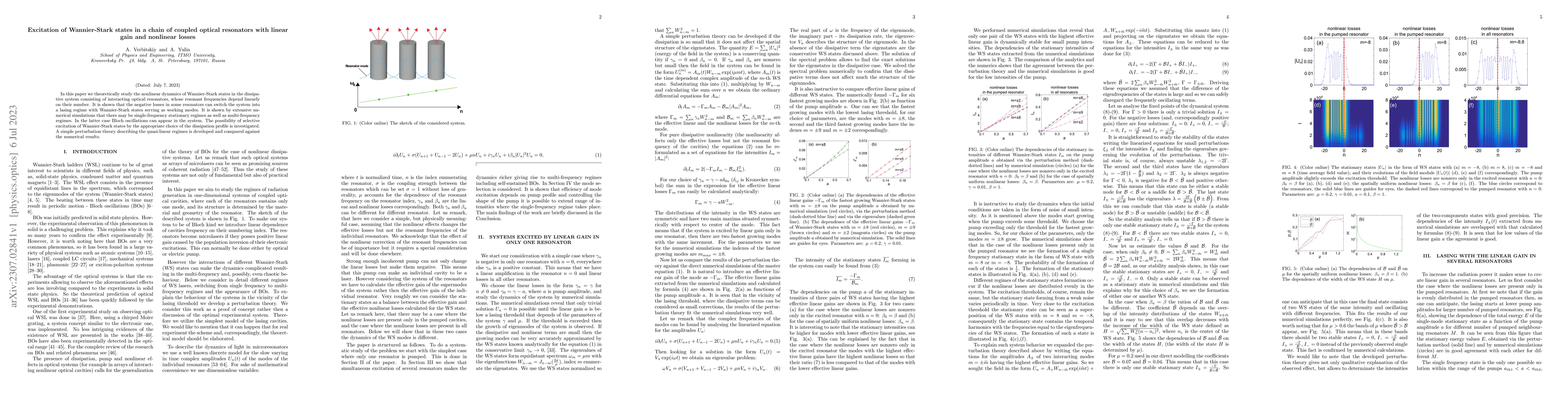 Thumbnail for Excitation of Wannier-Stark states in a chain of coupled optical
  resonators with linear gain and nonlinear losses