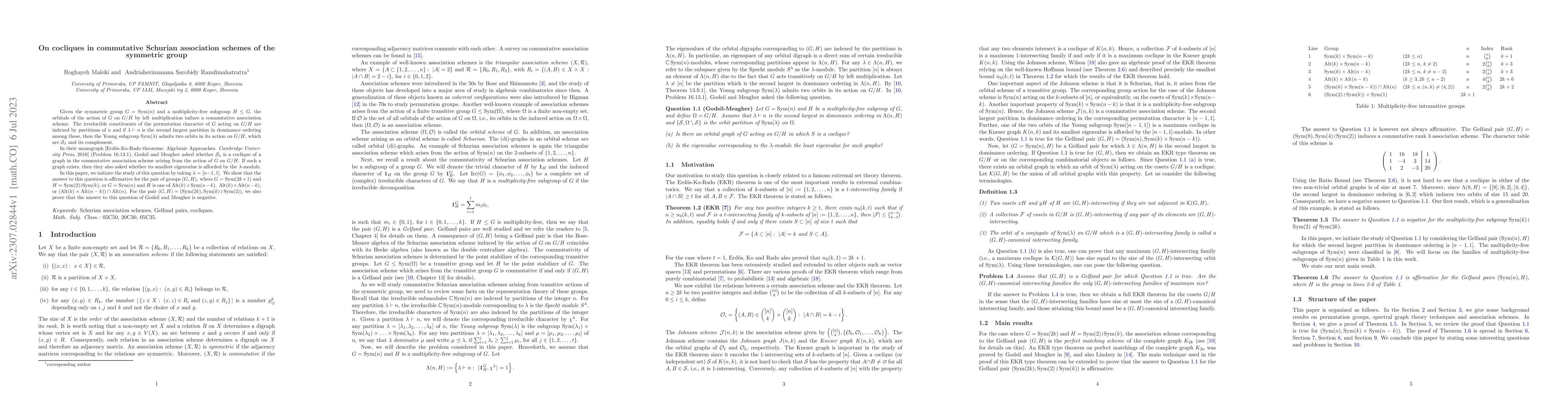 Thumbnail for On cocliques in commutative Schurian association schemes of the
  symmetric group