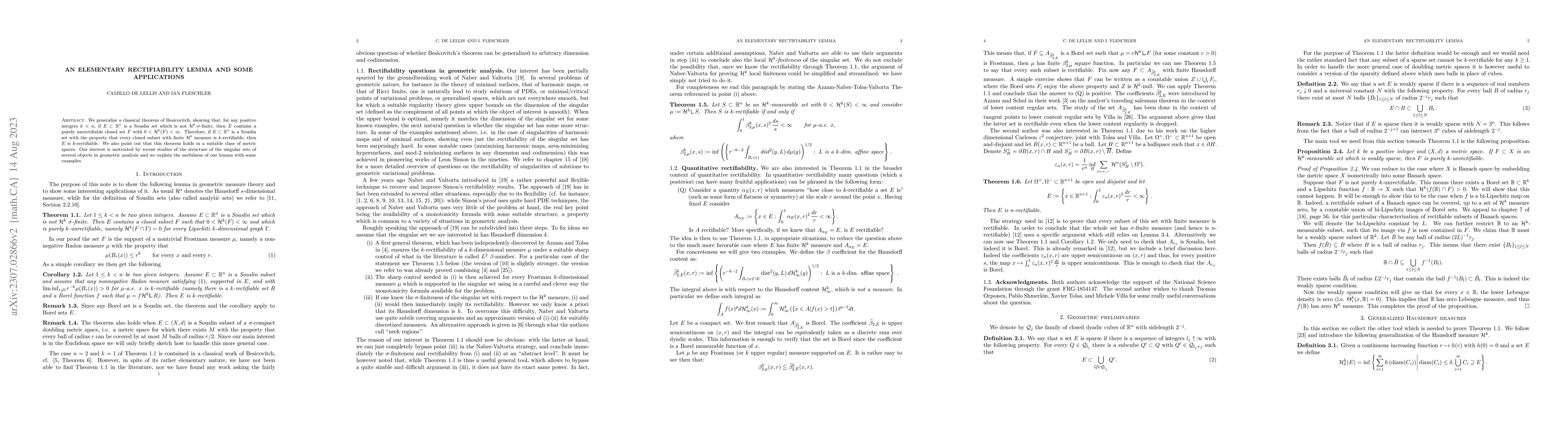 Thumbnail for An elementary rectifiability lemma and some applications