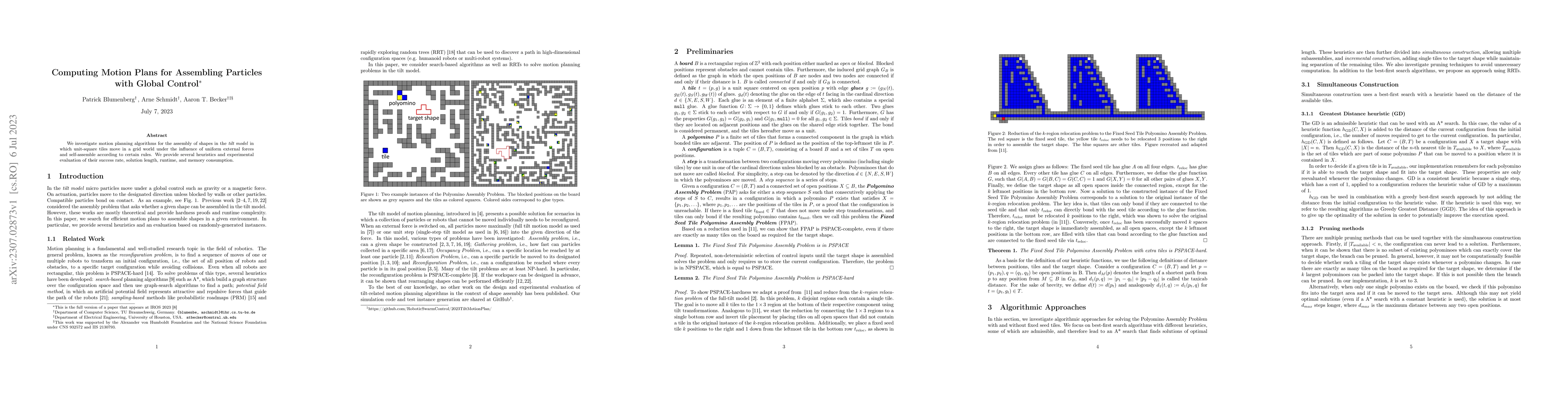 Thumbnail for Computing Motion Plans for Assembling Particles with Global Control
