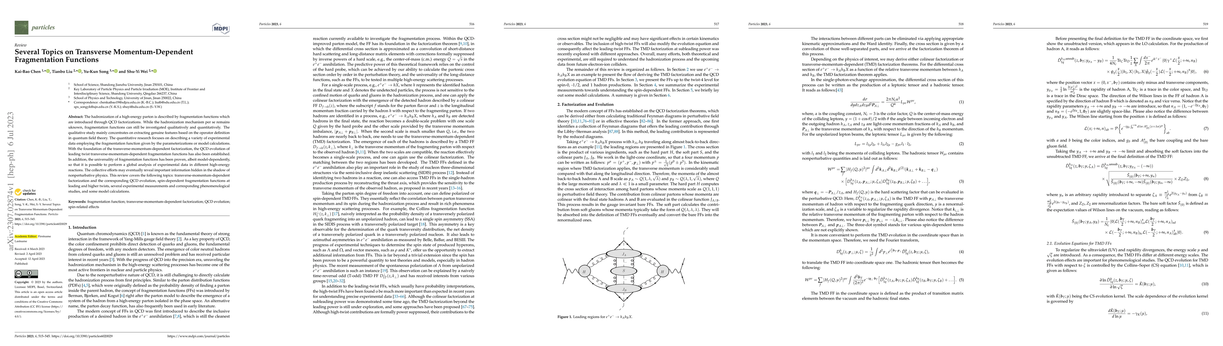 Thumbnail for Several Topics on Transverse Momentum-Dependent Fragmentation Functions
