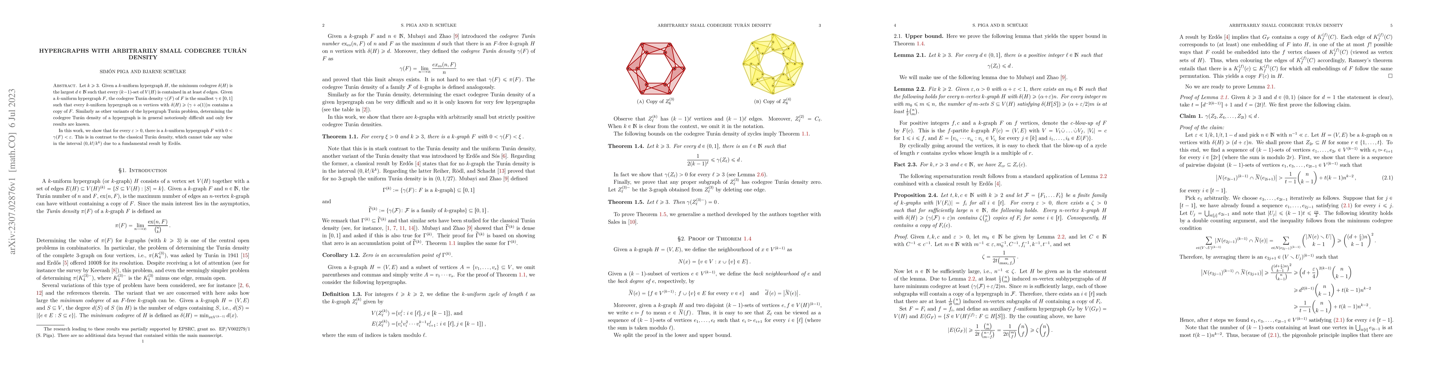 Thumbnail for Hypergraphs with arbitrarily small codegree Tur\'an density