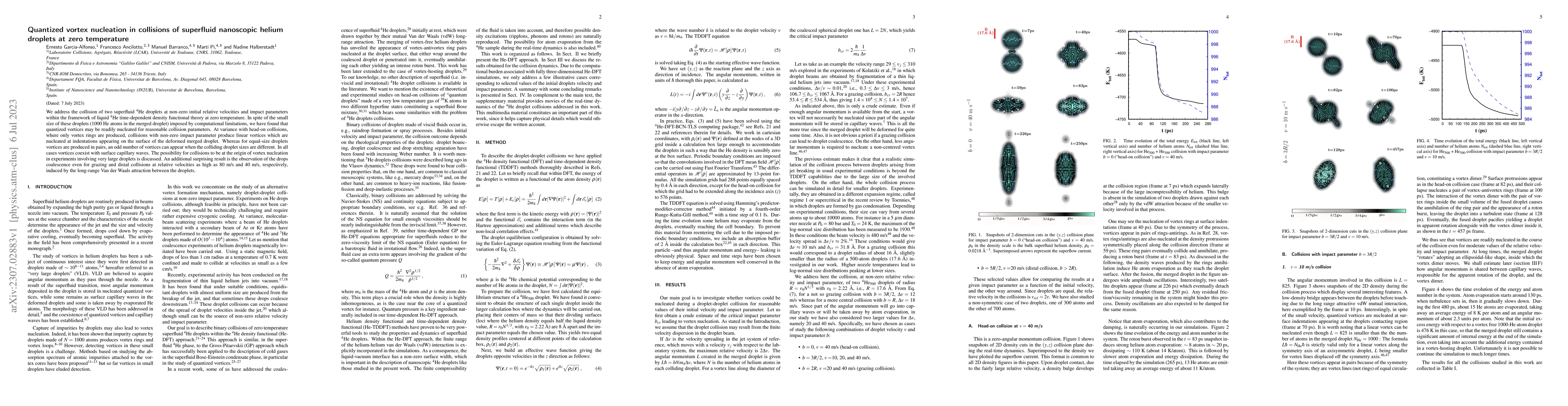 Thumbnail for Quantized vortex nucleation in collisions of superfluid nanoscopic
  helium droplets at zero temperature