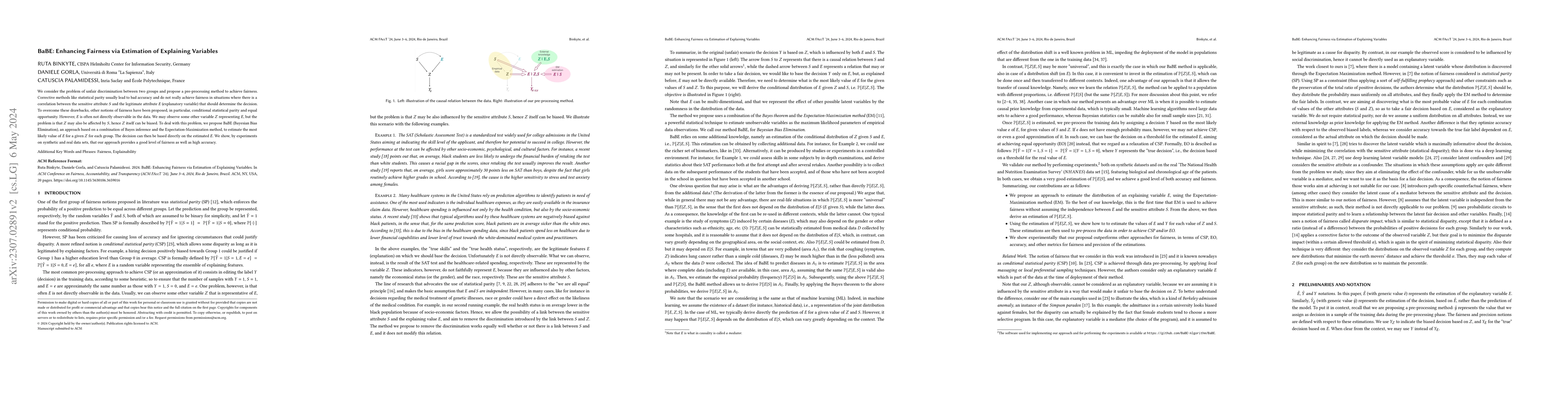 Thumbnail for BaBE: Enhancing Fairness via Estimation of Latent Explaining Variables