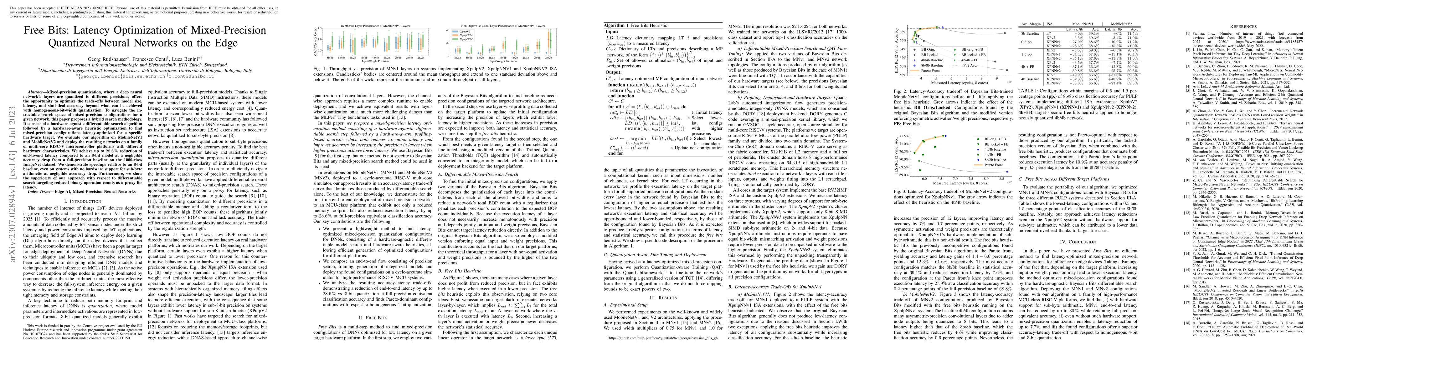 Thumbnail for Free Bits: Latency Optimization of Mixed-Precision Quantized Neural
  Networks on the Edge