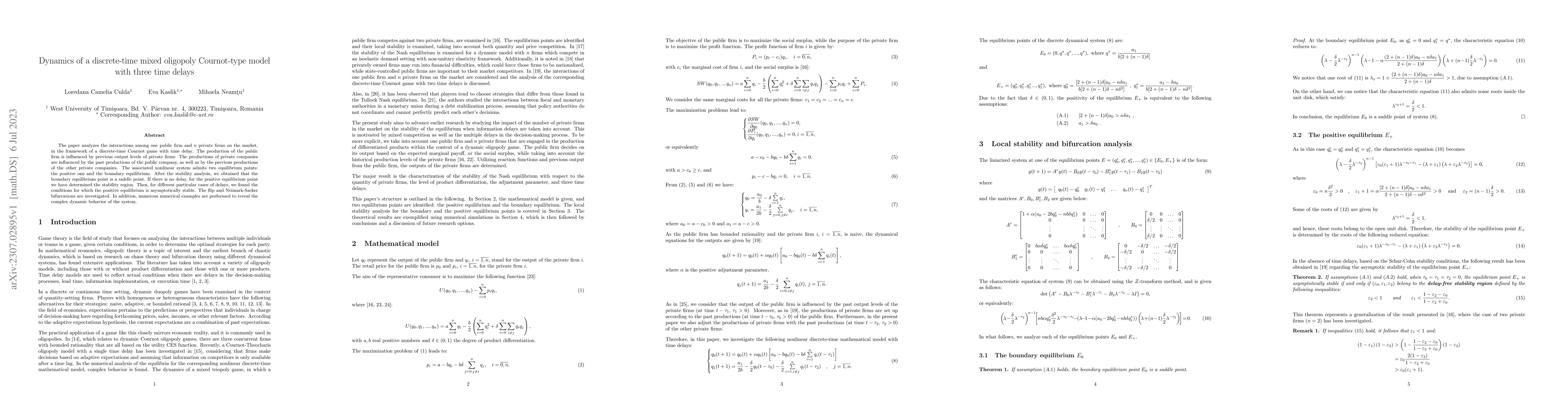 Thumbnail for Dynamics of a discrete-time mixed oligopoly Cournot-type model with
  three time delays