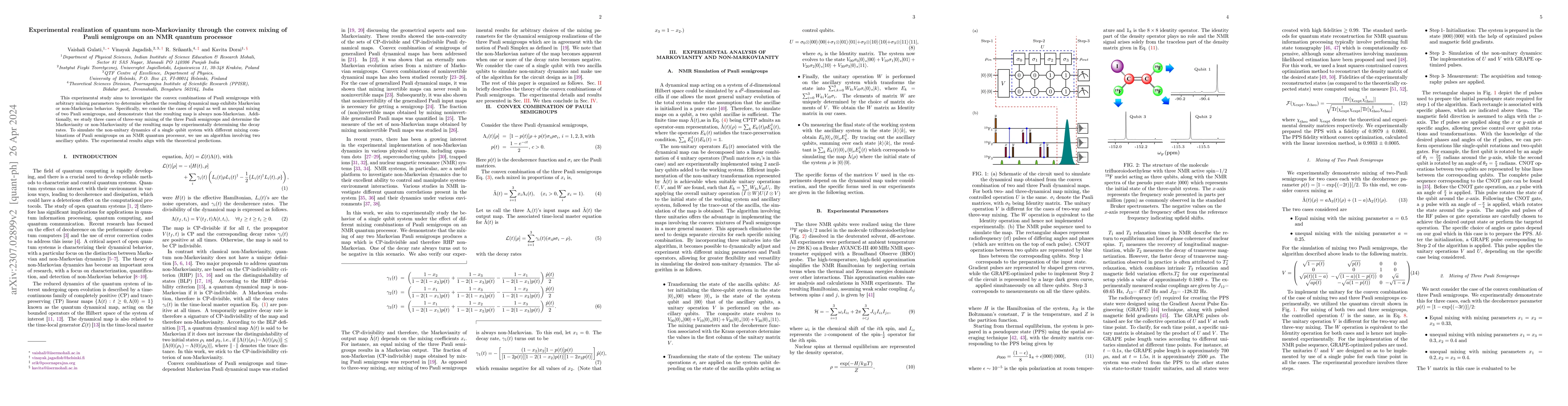 Thumbnail for Experimental realization of quantum non-Markovianity through the convex
  mixing of Pauli semigroups on an NMR quantum processor
