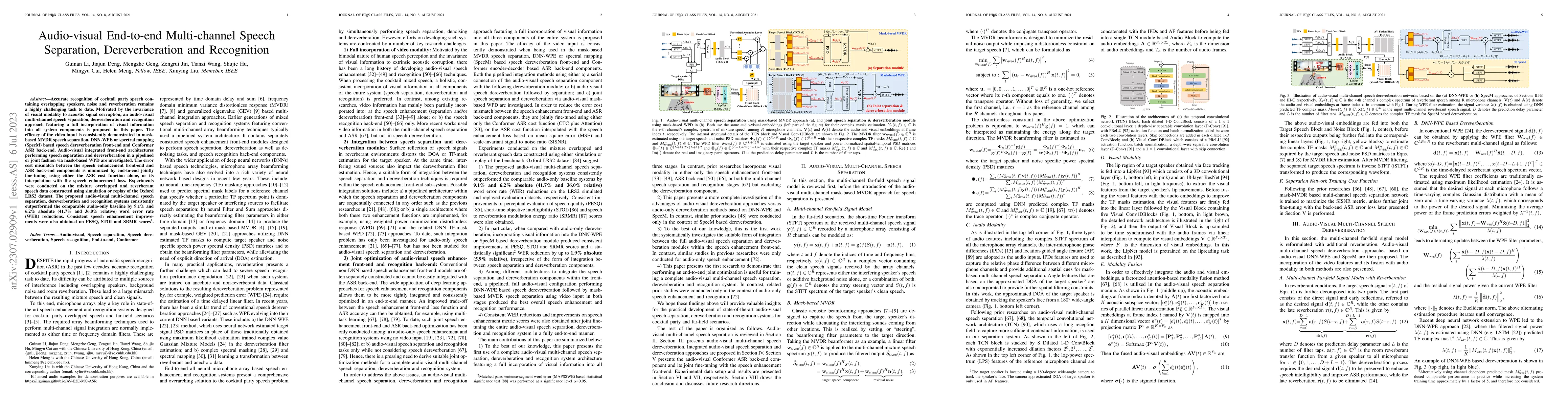 Thumbnail for Audio-visual End-to-end Multi-channel Speech Separation, Dereverberation
  and Recognition