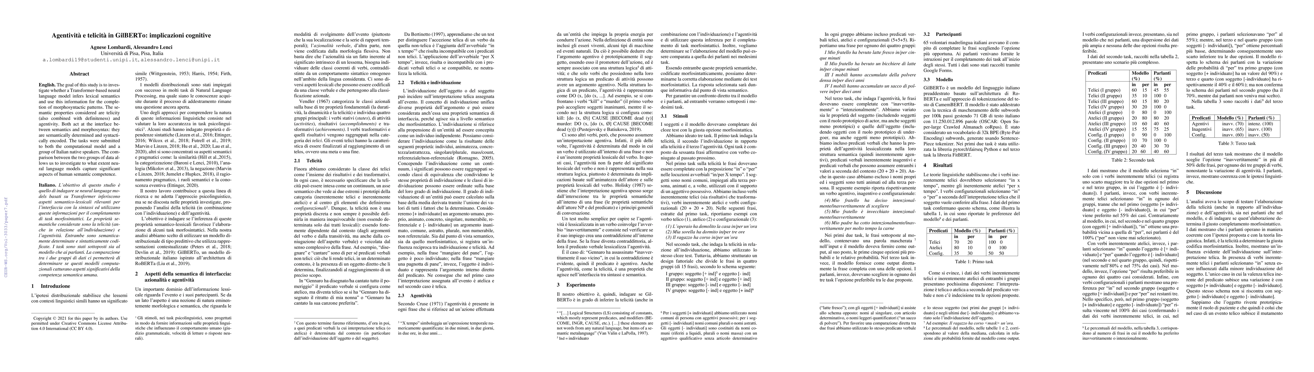 Thumbnail for Agentivit\`a e telicit\`a in GilBERTo: implicazioni cognitive