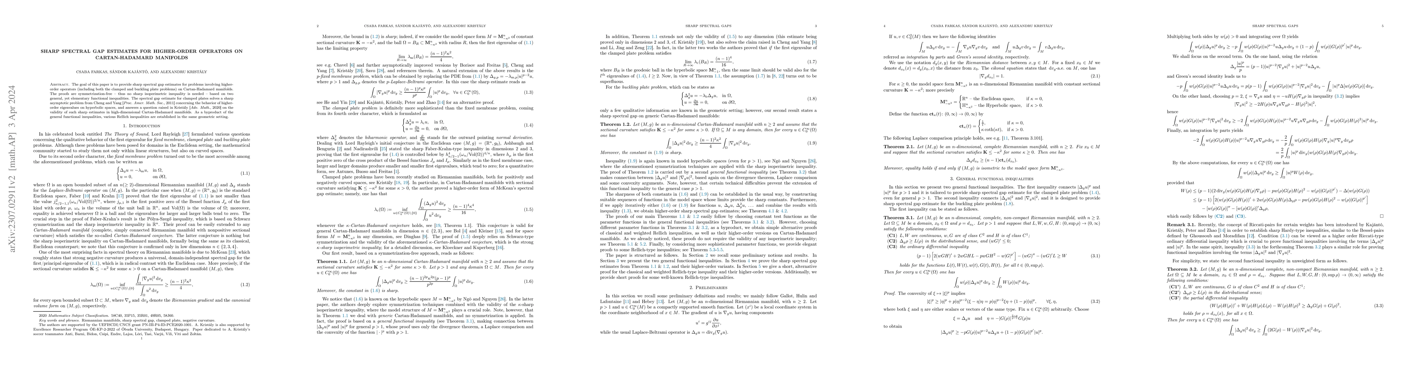 Thumbnail for Sharp spectral gap estimates for higher-order operators on
  Cartan-Hadamard manifolds