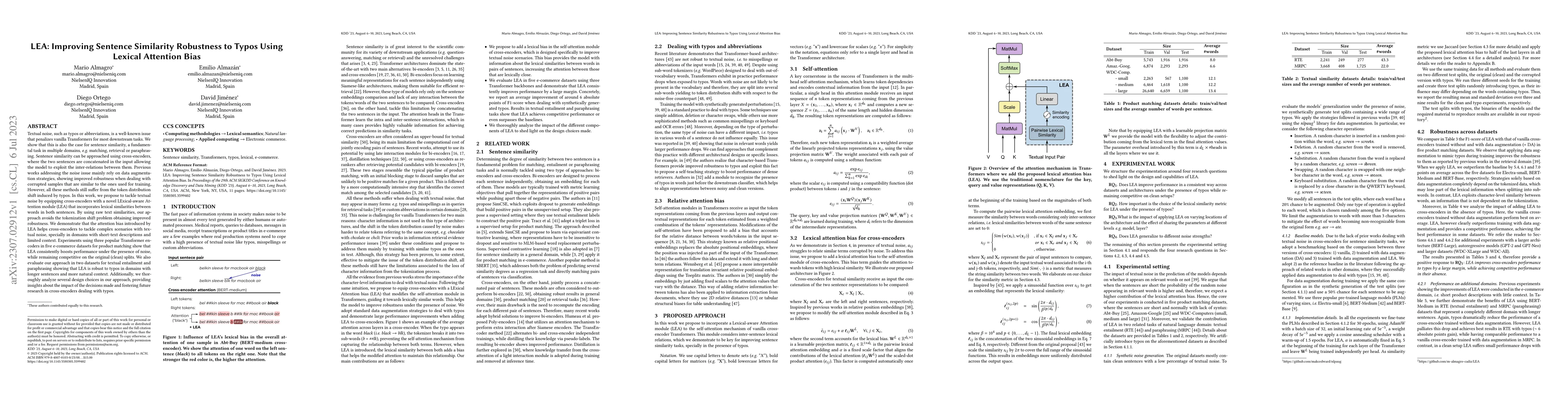 Thumbnail for LEA: Improving Sentence Similarity Robustness to Typos Using Lexical
  Attention Bias