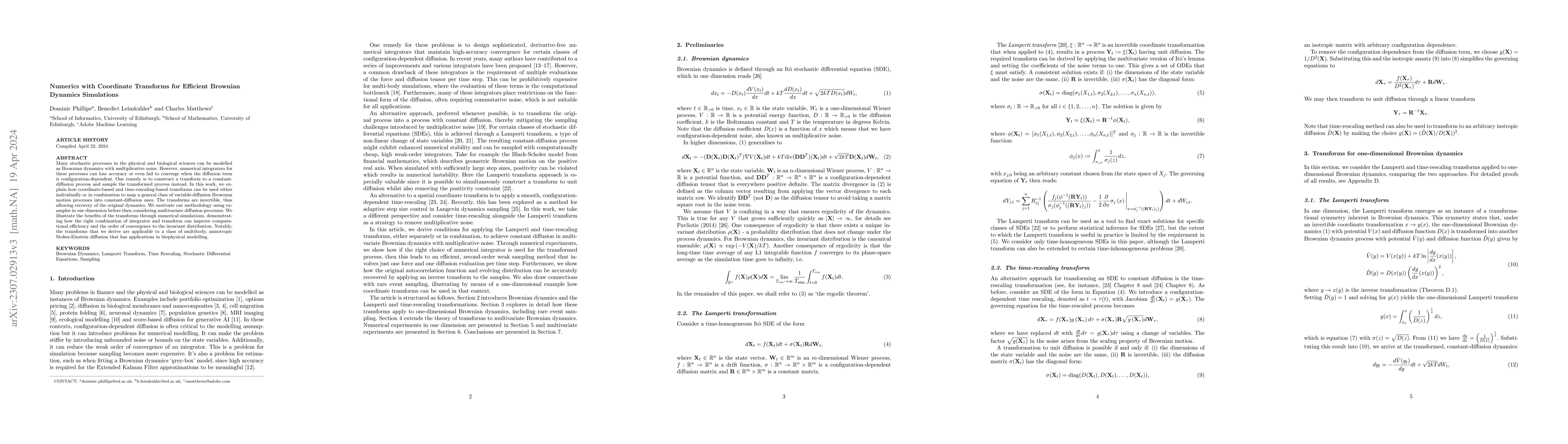Thumbnail for Numerical Methods with Coordinate Transforms for Efficient Brownian
  Dynamics Simulations