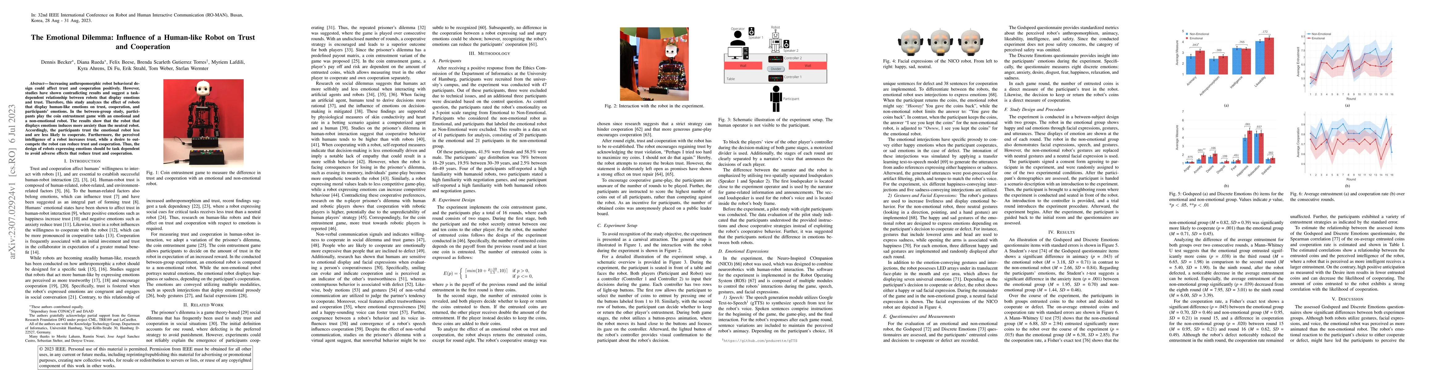 Thumbnail for The Emotional Dilemma: Influence of a Human-like Robot on Trust and
  Cooperation