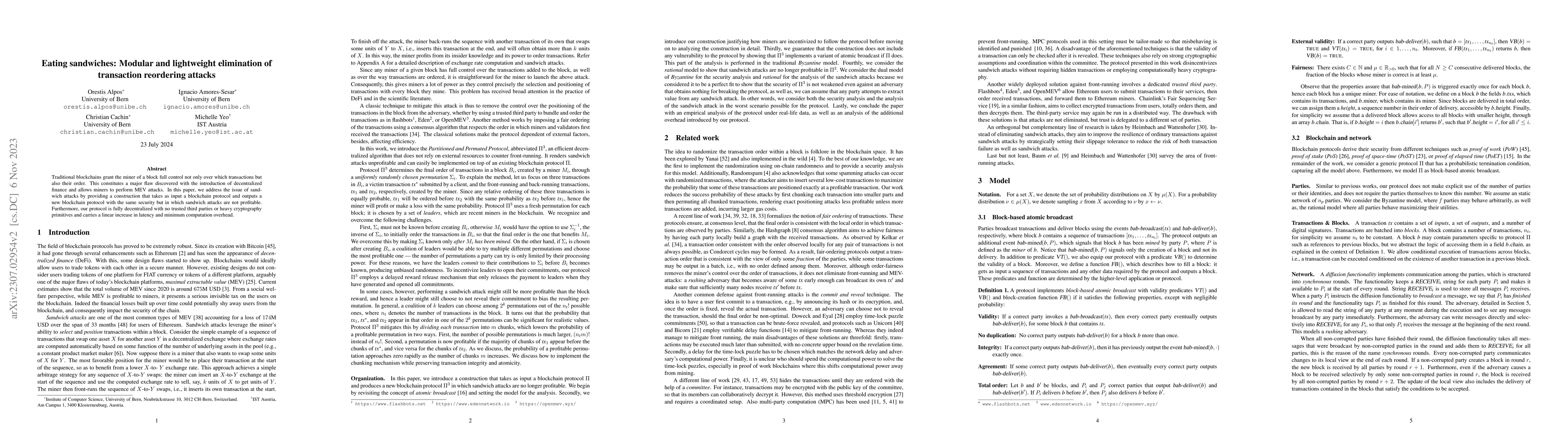 Thumbnail for Eating sandwiches: Modular and lightweight elimination of transaction
  reordering attacks