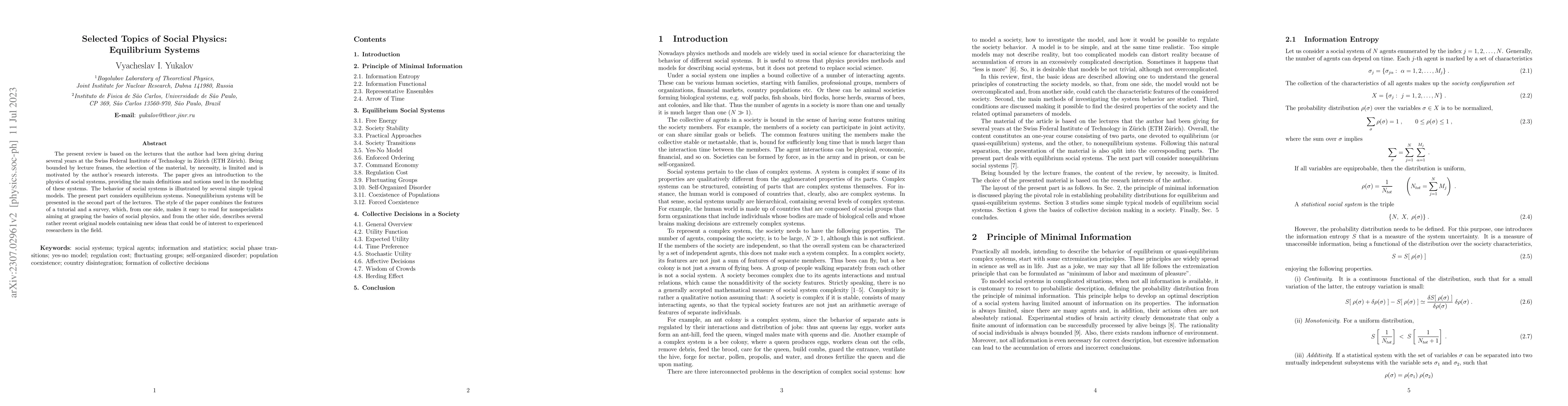 Thumbnail for Selected Topics of Social Physics: Equilibrium Systems