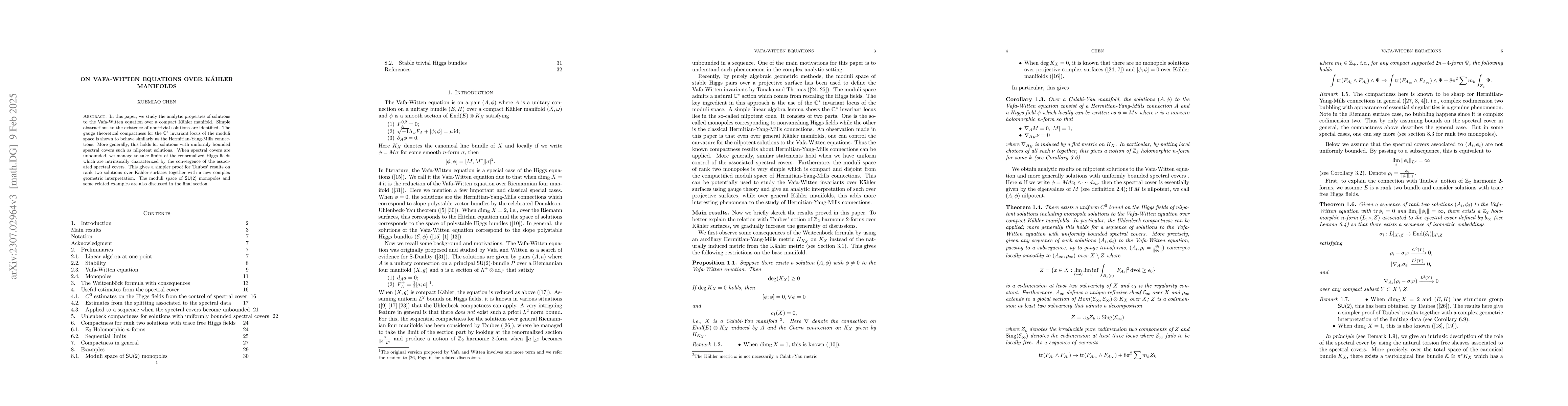 Thumbnail for On Vafa-Witten equations over Kaehler manifolds