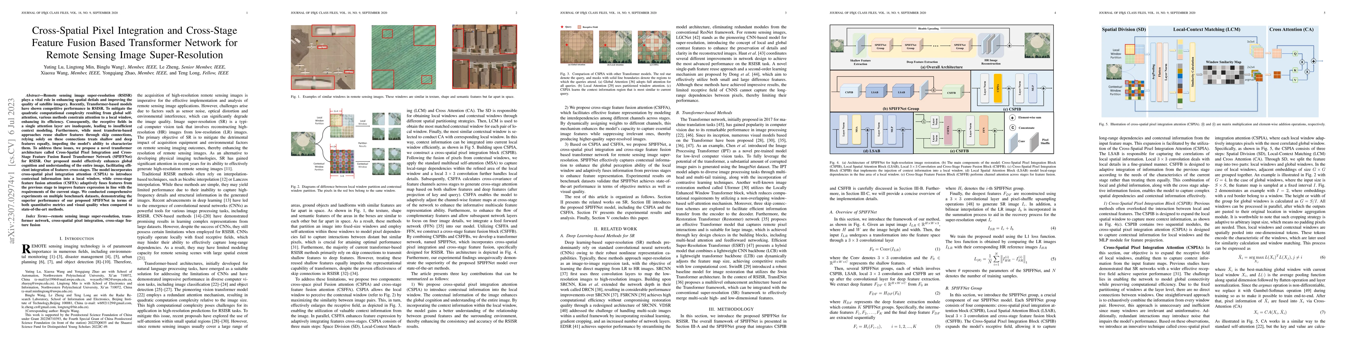 Thumbnail for Cross-Spatial Pixel Integration and Cross-Stage Feature Fusion Based
  Transformer Network for Remote Sensing Image Super-Resolution