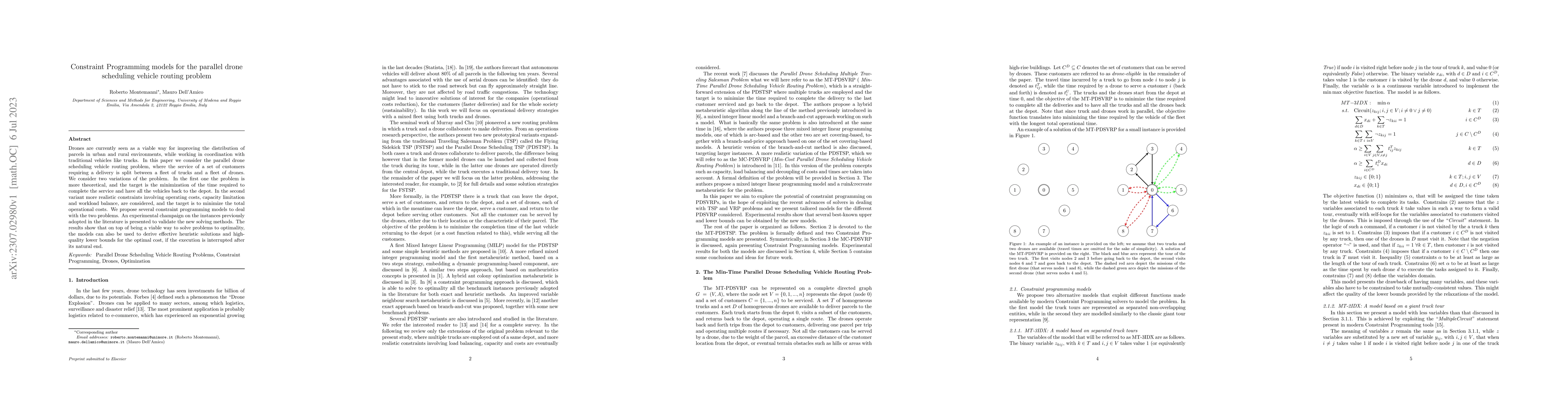 Thumbnail for Constraint Programming models for the parallel drone scheduling vehicle
  routing problem