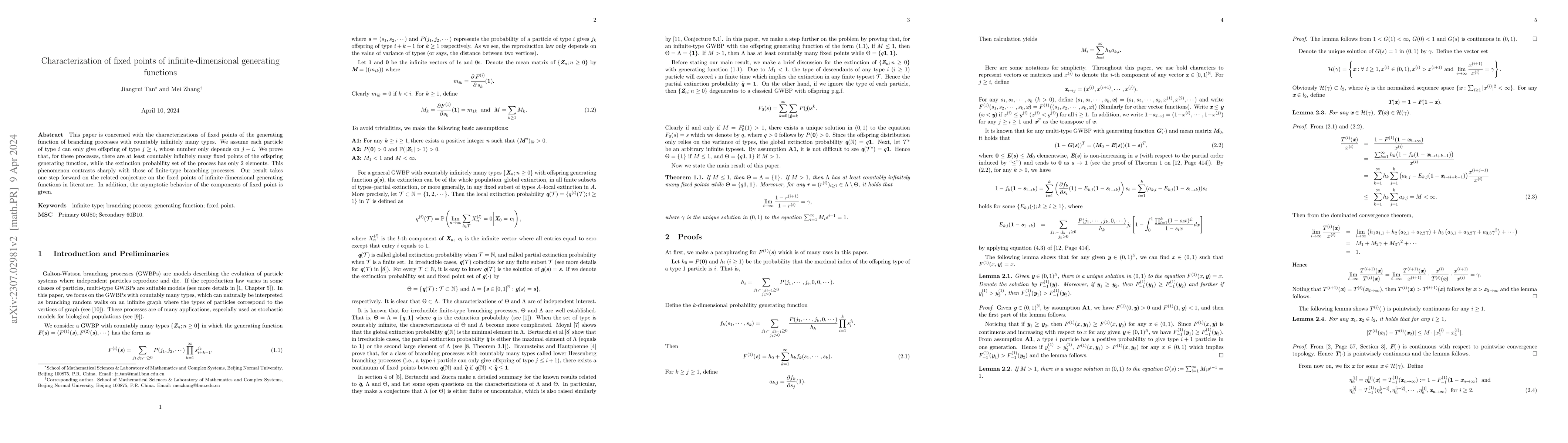 Thumbnail for Characterization of fixed points of infinite-dimensional generating
  functions