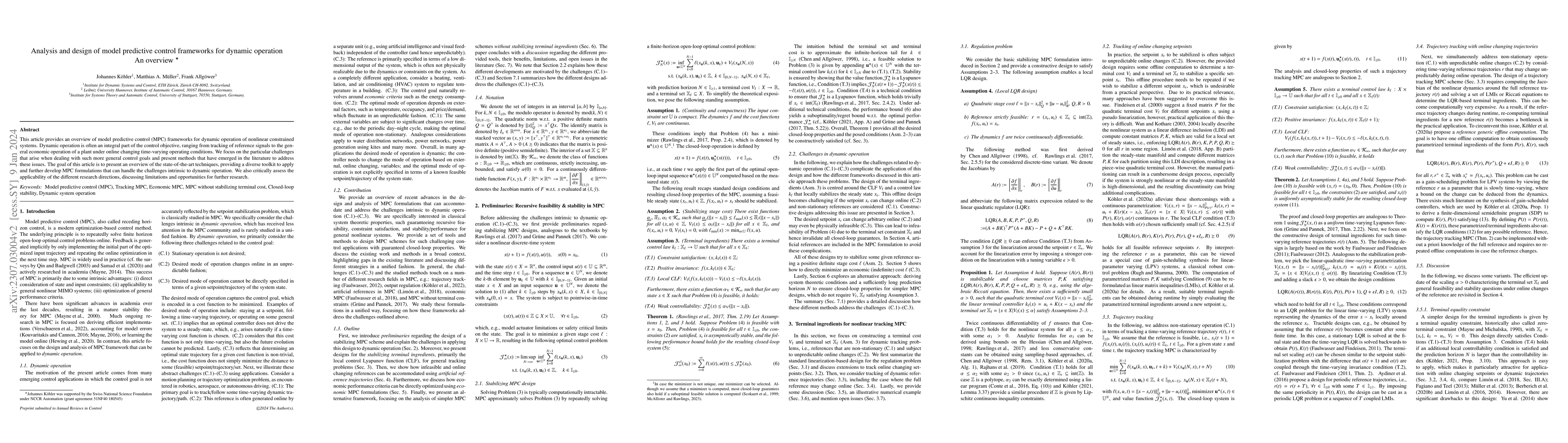 Thumbnail for Analysis and design of model predictive control frameworks for dynamic
  operation -- An overview