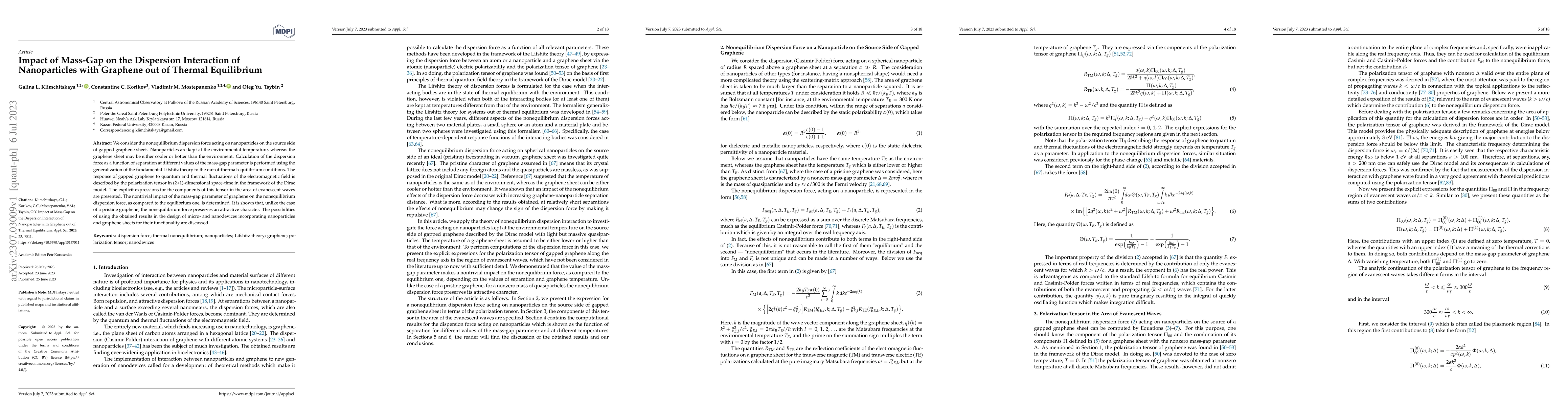 Thumbnail for Impact of Mass-Gap on the Dispersion Interaction of Nanoparticles with
  Graphene out of Thermal Equilibrium