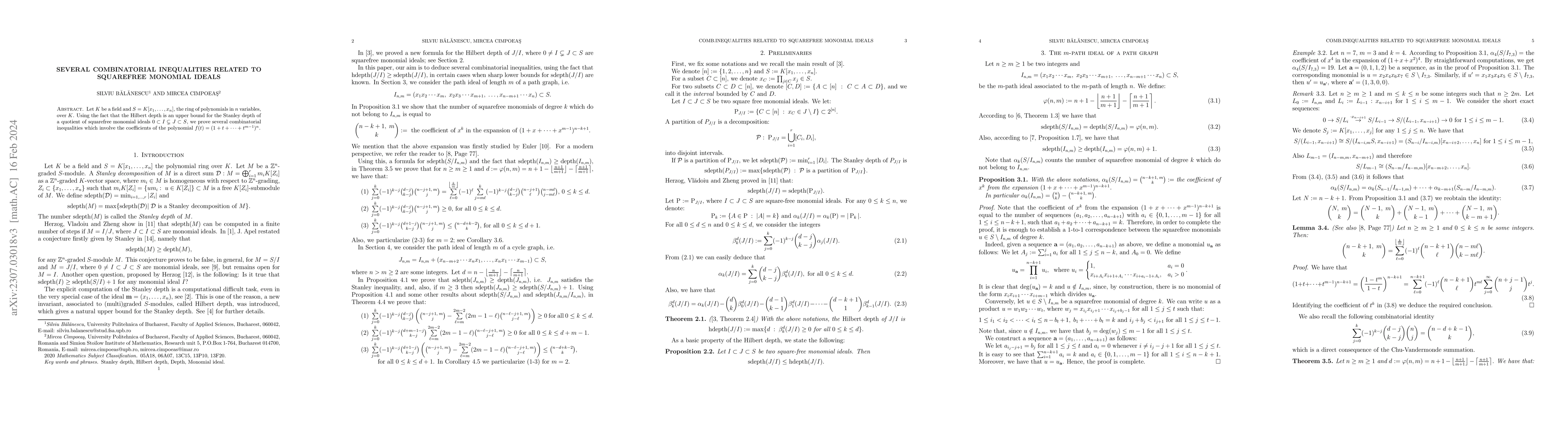 Thumbnail for Several combinatorial inequalities related to squarefree monomial ideals