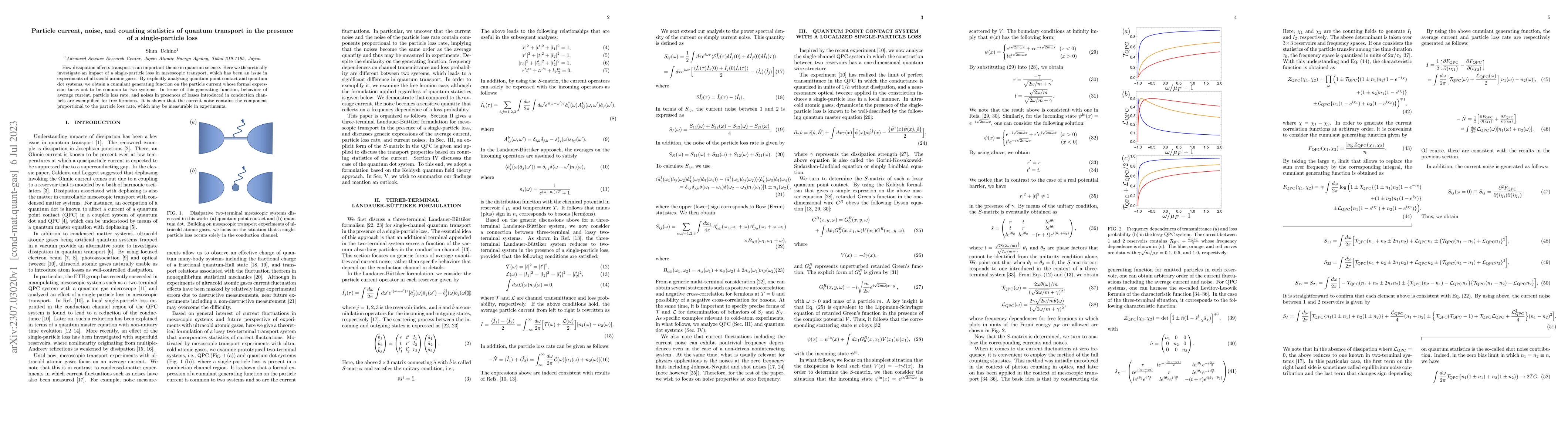 Thumbnail for Particle current, noise, and counting statistics of quantum transport in
  the presence of a single-particle loss