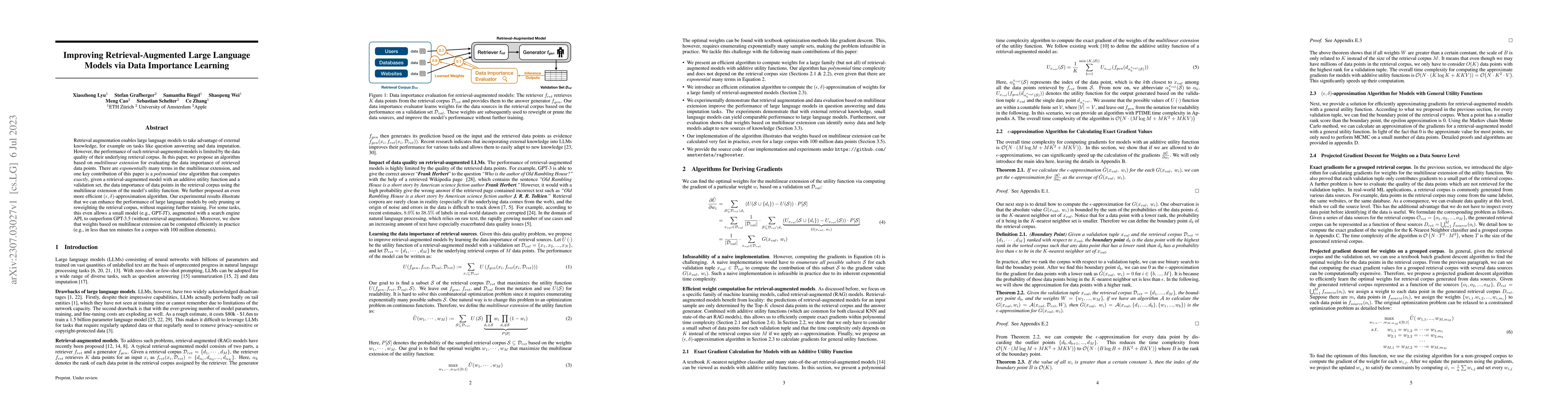 Thumbnail for Improving Retrieval-Augmented Large Language Models via Data Importance
  Learning