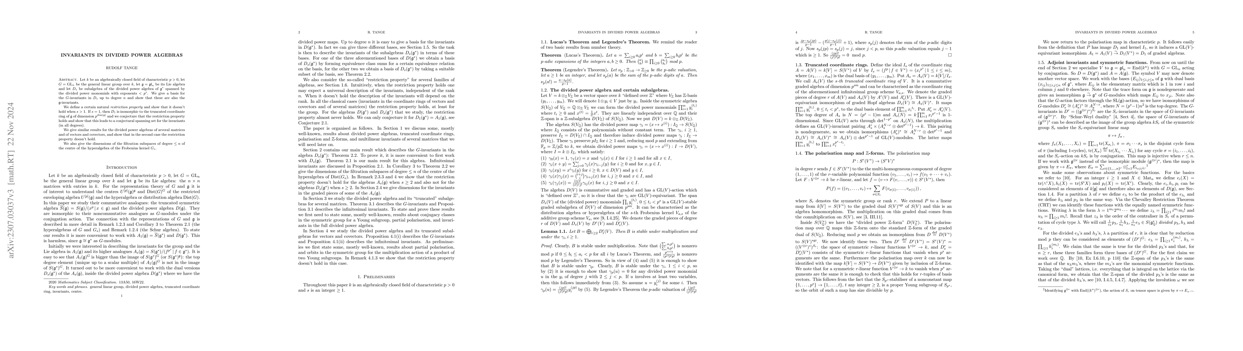 Thumbnail for Invariants in divided power algebras