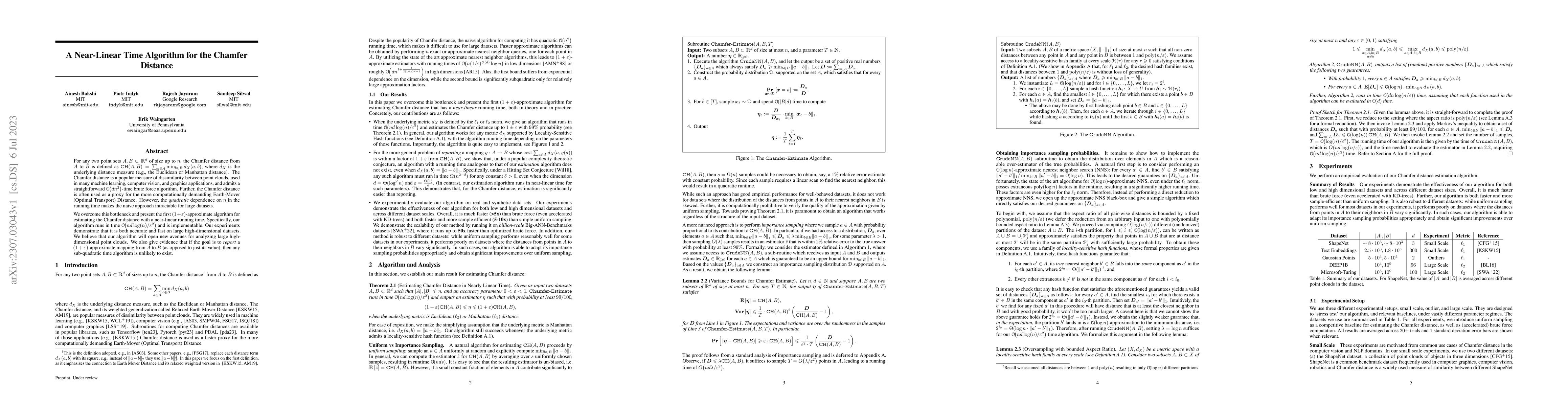 Thumbnail for A Near-Linear Time Algorithm for the Chamfer Distance