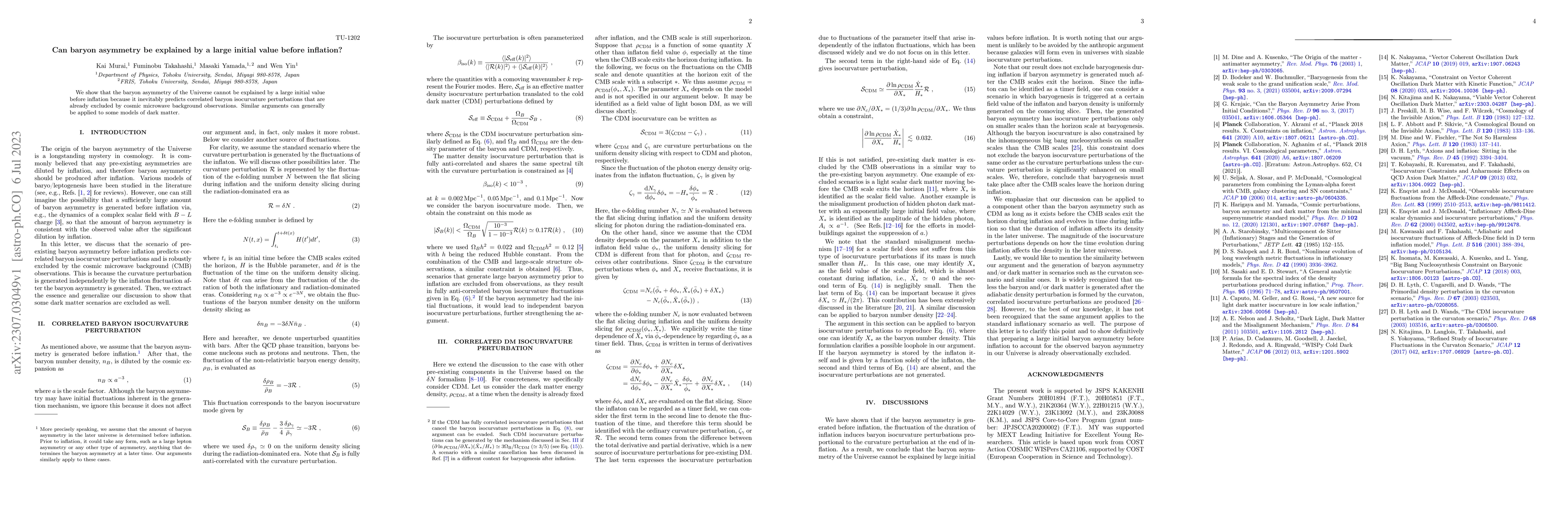 Thumbnail for Can baryon asymmetry be explained by a large initial value before
  inflation?