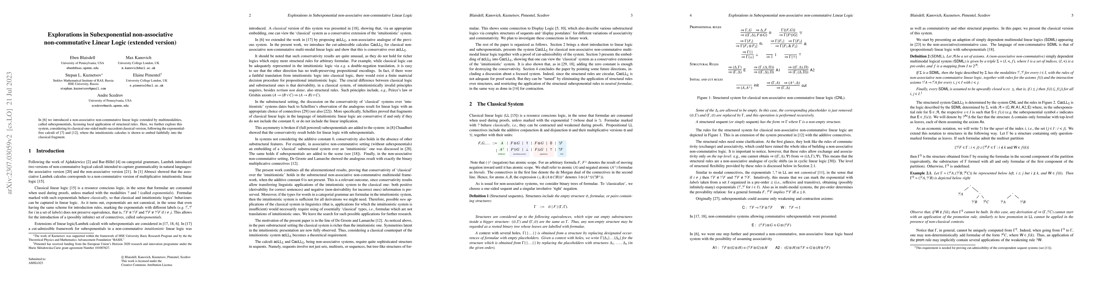 Thumbnail for Explorations in Subexponential non-associative non-commutative Linear
  Logic (extended version)