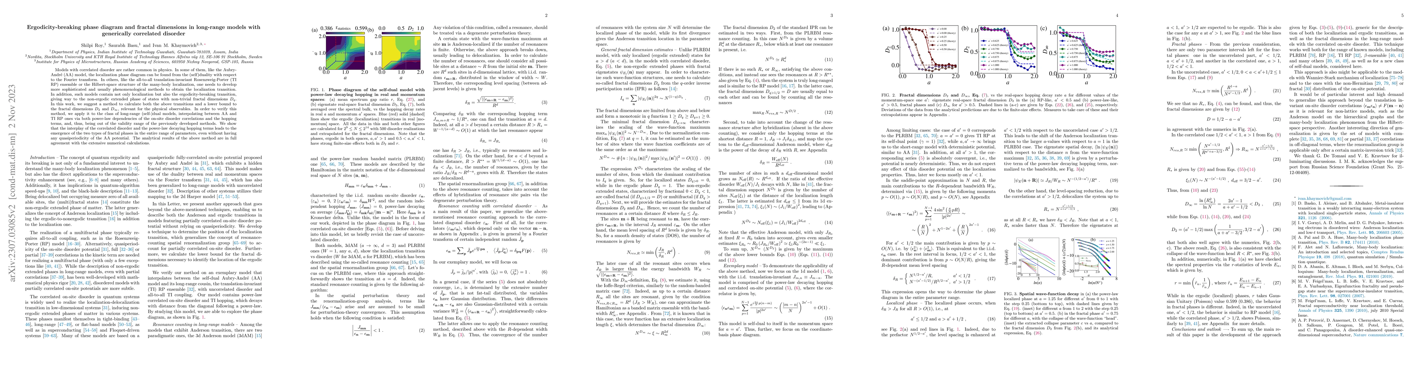 Thumbnail for Ergodicity-breaking phase diagram and fractal dimensions in long-range
  models with generically correlated disorder