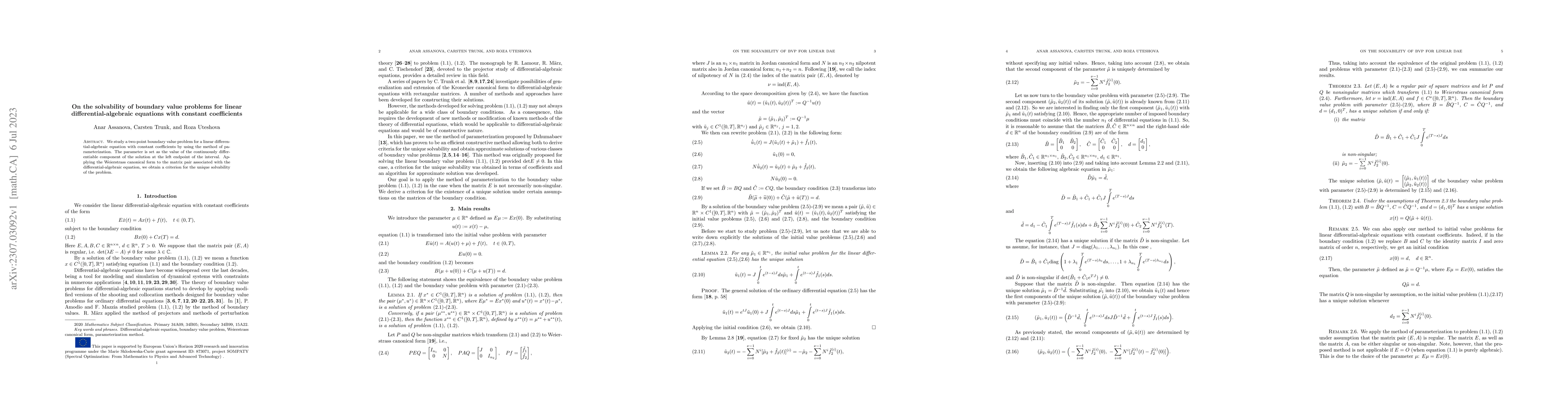 Thumbnail for On the solvability of boundary value problems for linear
  differential-algebraic equations with constant coefficients