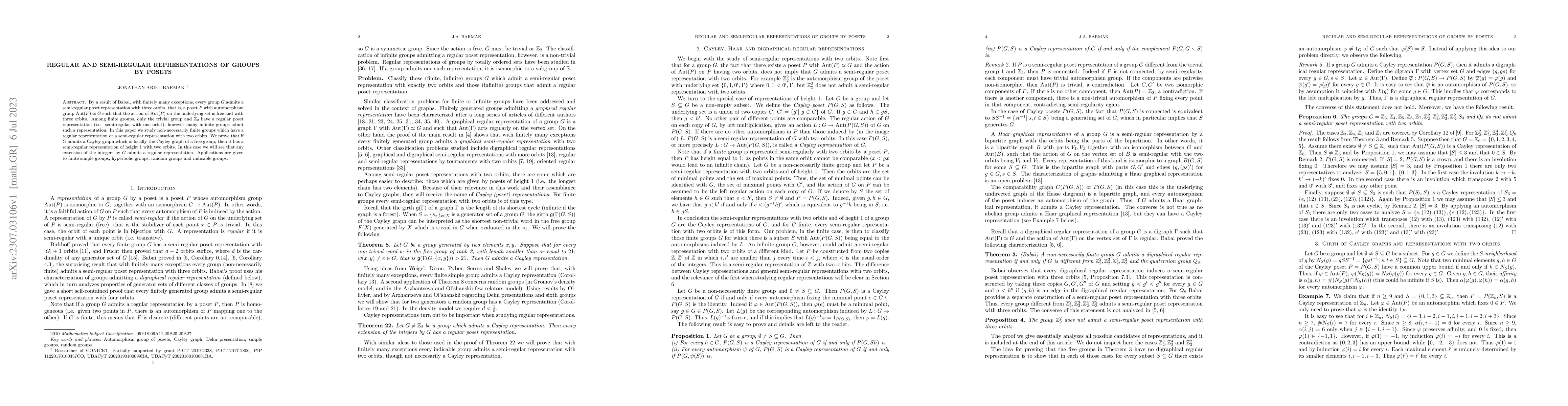 Thumbnail for Regular and semi-regular representations of groups by posets